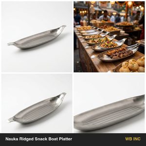 Plato de Servir de Acero Inoxidable SS304 Satinado de 34 cm, Diseño Nauka con Borde Acanalado, Elegante para Decoración del Hogar, Hoteles y Bodas - Product Image 6