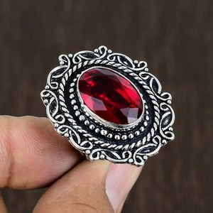Oxidized Sterling Silver Pink <b>Tourmaline</b> Ring Boho Statement Ring Size 8 Handmade Gemstone Jewelry Unique Gift For Women - Product Image 3