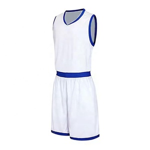 Men Basketball Uniform Set Printed 100% <b>Polyester</b> White Blue Trim Sleeveless Jersey <b>Shorts</b> Team Sports Kit Custom Name Number - Product Image 3