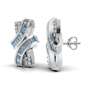 Boucles d'oreilles créoles torsadées de luxe en or 18 carats avec diamants bleus taille baguette et ronds - Product Image 2
