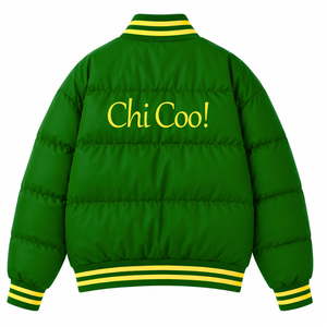 Veste matelassée personnalisée Chi Eta Phi avec logo brodé sur le devant, couleur vert et jaune, manches longues, pour femme. - Product Image 3