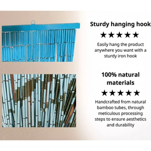 Dreamy Vertical Bamboo Blinds Blue Bamboo Leaf Pattern Bohemian Style Blackout Eco-Friendly Durable Bead Rope for Octagonal - Product Image 6