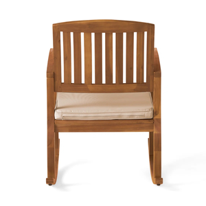Fauteuil à bascule d'extérieur moderne en teck massif avec coussin, chaise à bascule en bois de luxe pour jardin, patio, hôtel, villa - Product Image 3