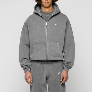 Survêtement jogging pour homme avec sweat à capuche zippé effet délavé vintage, en molleton de coton 500 GSM, coupe oversize et carrée, avec logo personnalisé, Fournisseur B2B - Product Image 6