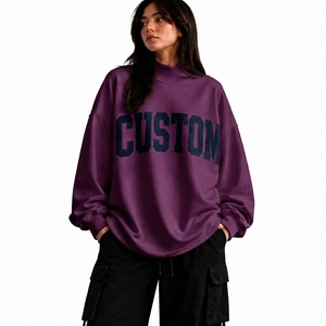 Sweat-shirt pour femme en polyester/coton, brodé, imprimé sur mesure, léger, col montant, en molleton doux, coupe ample, automne/hiver - Product Image 1