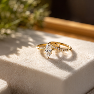 Anillo de compromiso de oro amarillo chapado en oro de 18 quilates para el Día de San Valentín, con halo oculto de moissanita, corte marquesa clásico, anillo de propuesta de diamantes - Product Image 1