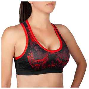 Women Black <b>Red</b> Floral Print Racer back Sports Bra Fitness Yoga Running Workout <b>Crop</b> <b>Top</b> Airflow Active Wear Gym Training - Product Image 1