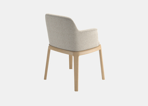 Chaise de salle à manger scandinave rembourrée avec structure en teck massif, fauteuil moderne minimaliste en tissu - Product Image 3