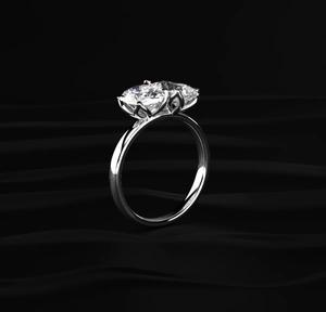 Anillo de Boda Clásico de Diseño Delicado en Plata de Ley 925 con Baño de Oro de 18k y Doble Piedra en Forma de Pera con Circonita Cúbica Tallada en Corte Iced - Product Image 2