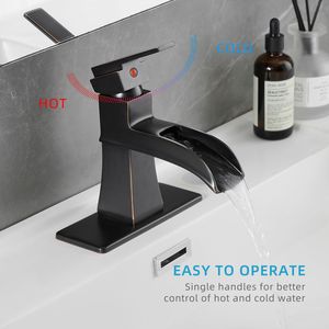 Rubinetto per lavabo ORB Waterfall monocomando a 1 foro con scarico a soffietto, tubi di alimentazione e piastra di montaggio per bagno - Product Image 1