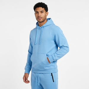 Conjunto Deportivo Unisex Azul con Capucha, 100% Algodón, Sudadera con Cordón y Pantalones Deportivos de Color Sólido para Otoño - Product Image 4