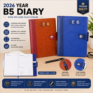 Agenda 2026 B5 con Cubierta de PU, Tapa Dura, Planificador, Calendario, Porta Bolígrafo, Cierre de Solapa, 400 Páginas, para Oficina, Escuela, Regalo - Product Image 1