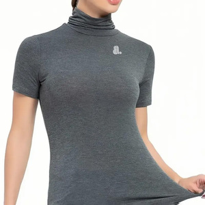 Women's <b>Turtleneck</b> Short Sleeve Jersey Solid Color Casual <b>Top</b> Regular Fit Breathable Organic Cotton Summer Logo Green Customized - Product Image 2