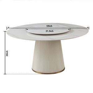 59 \ "moderno tavolo da pranzo in pietra sinterizzata con 31.5 \" giradischi rotondo legno pregiato piedistallo in metallo e 8 pezzi sedie-sala da pranzo Set - Product Image 3