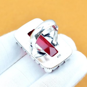 Anillo de Granate Hessonita Octogonal en Plata de Ley 925, Joyería Bohemia Hecha a Mano, Anillo para Mujer, Venta al Por Mayor - Product Image 4