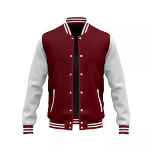 Green White Color Blocking Varsity <b>Jacket</b> Unisex Preppy Style Regular Fit Polyester Shell Satin Lining Autumn Wear - Product Image 2