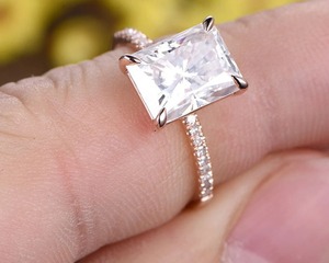 Premium 2.5 carat luxury look radiant Cut Diamond Engagement <b>Ring</b> in Yellow <b>Gold</b> Prong Setting Classic Women's - Product Image 2