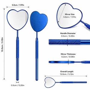 Espejo de Mano en Forma de Corazón con Mango Azul, Espejo de Maquillaje Portátil y Compacto - Product Image 4