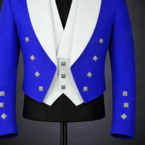 <b>Men</b>’s Wedding Highland Blue Prince Charlie <b>Jacket</b> & <b>White</b> Vest Scottish Kilt Outfit Wholesale 2026 - Product Image 3