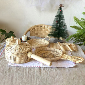 Juego de cocina de juguete de mimbre tejido a mano para bebés, buen precio, juguetes de cocina naturales - Product Image 1