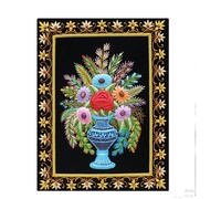 Tapisserie murale brodée Zari arabe, pièce d'art décorative traditionnelle avec pierres précieuses sur tissu, décoration intérieure