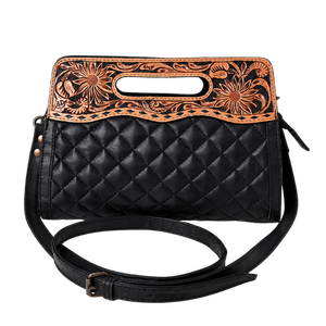 Hand Tooled Western Leather Clutch <b>Bag</b> Floral Carved Quilted Crossbody Purse for Women Cowgirl Handbag Fashion <b>Accessory</b> style - Product Image 1