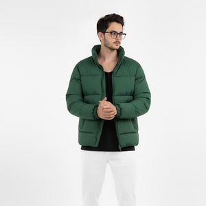 Chaqueta Acolchada Verde para Hombre, Nueva Colección 2026, Cuello Alto, Cierre de Cremallera, Resistente al Viento, Poliéster, Estilo Casual, Corte Regular - Product Image 1