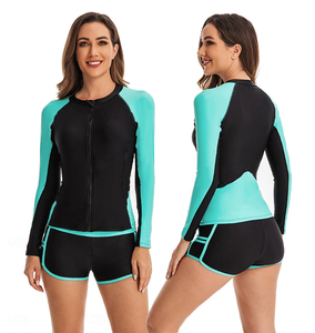 Ensemble 3 pièces de protection solaire pour femme : haut de bain athlétique à manches longues, soutien-gorge de sport et short taille haute – Tenue de sport d'extérieur respirante UPF50 - Product Image 5