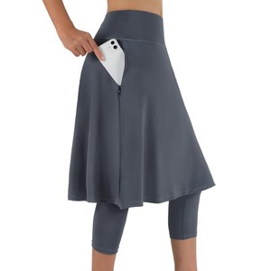 Women Modest <b>Skirt</b> High Waist Solid <b>Grey</b> Color A-Line <b>Skirt</b> With Pockets Breathable Knitted Casual All Seasons - Product Image 2