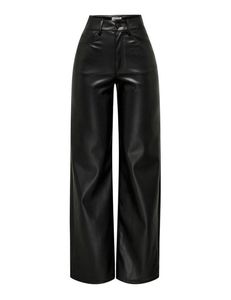 <b>Men's</b> Mid Waist Lightweight Black Genuine Leather Wide Leg <b>Jeans</b> Pants Button Fly Casual Style - Product Image 3