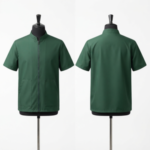 Chaqueta de Barbero Elástica de Poliéster Premium de 180 GSM, Verde, Manga Corta, Logotipo Personalizado en Relieve, Transpirable, Unisex - Product Image 1