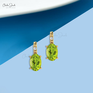 Popular Supplier Oval Cut Peridot Gemstone Stud <b>Earrings</b> In 14k Fine Gold Diamond <b>Halo</b> <b>Earrings</b> Perfect Gift For Christmas - Product Image 2