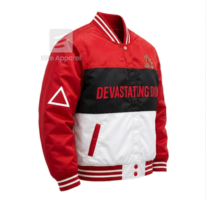 Delta Sigma Personalizado |   Chaqueta de carreras Theta Sorority con logo bordado en rojo y blanco, estilo racing para mujer con forro de poliéster. - Product Image 3