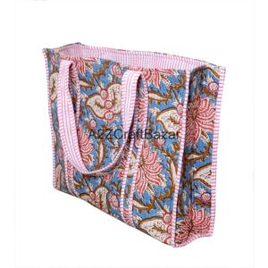 Eco-Friendly Women's 100% Pure Cotton Quilted Tote <b>Bag</b> with <b>Long</b> Handle Large Size Multi-Color Made Rajasthan for Daily Use - Product Image 1
