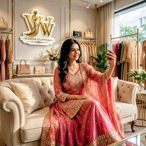 Traje Tradicional de Boda para Mujer, Atuendo Largo hasta el Suelo, Top de Seda Fendi con Bordado de Lentejuelas, con Sharara y Dupatta - Product Image 1
