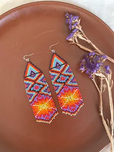 Pendientes de Cuentas Multicolores de SUPER CALIDAD, Pendientes de Cuentas Coloridos, Pendientes Tribales con Flecos, PARA BODA - Product Image 4