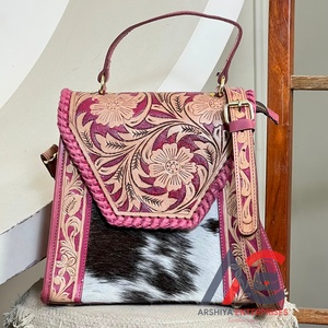 Super September Genuine Leather Cowhide Handbag Western Style Floral Tooled Leather <b>Crossbody</b> Shoulder Women's Messenger <b>Bags</b> - Product Image 1