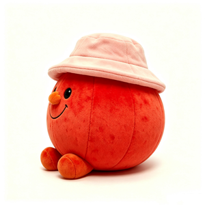 Almohada de calabaza suave personalizada, juguete de peluche de calabaza redonda, peluche de calabaza con sombrero de cubo rosa, peluche de calabaza roja con sombrero. - Product Image 1