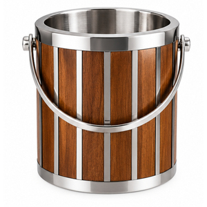 Seau à glace de luxe en bois, double paroi en acier inoxydable, isotherme, avec poignée, pour vin et boissons, articles de bar haut de gamme pour les fêtes - Product Image 1