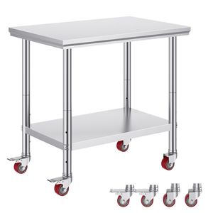 Banco da Lavoro in Acciaio Inox Resistente 35 X 24 X 33 Pollici, Capacità di Carico 700 LBS, 4 Ruote, 3 Livelli di Altezza Regolabili per Alimenti - Product Image 1