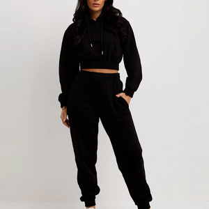Nouveauté 2025 – Ensemble survêtement décontracté léger et uni pour femme, avec crop top, logo personnalisé imprimé, fermeture éclair, 100 % coton molletonné - Product Image 1