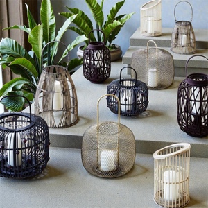 Iron Candle <b>Lanterns</b> <b>Set</b> Modern Wire Design Home Decoration Durable Votive Holders Black Brown White - Product Image 4