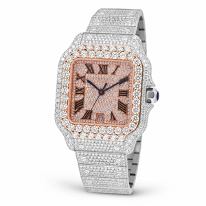 Reloj de Cuarzo para Hombre de Lujo, Dos Tonos, con Diamantes Moissanite, Caja Cuadrada de Acero Inoxidable, Esfera Romana, Estilo Hip Hop, Resistente al Agua 3BAR - Product Image 2