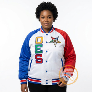 Chaqueta universitaria bordada de satén Eastern Star OES transpirable de secado rápido para mujer con botones cubiertos, 100% poliéster seda - Product Image 1