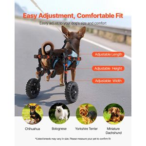 Carrozzina Manuale Leggera per Cani con 2 Ruote Regolabili e Ammortizzatori per Supporto della Mobilità e delle Zampe Posteriori - Product Image 5
