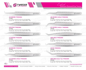 Pinzas de extensión de pestañas de acero inoxidable de calidad superior japonesa, agarre de diamante, punta de fibra de 90 grados, herramienta de belleza de último diseño - Product Image 5