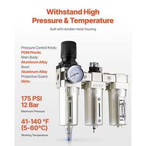 Sistema di Essiccazione dell'Aria a 3 Stadi 5 m 0,3 m 0,1 m con Filtri Micronizzatori, Filtro Regolatore per Compressore d'Aria in Metallo 1/2'' NPT - Product Image 3