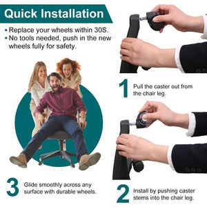 Roues de chaise de bureau en polyuréthane, 5 pièces, pour sols en bois dur/terrasses en moquette, ajustement universel, charge maximale de 496LBS, roulettes pour meubles - Product Image 4