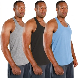 <b>Men's</b> Solid Color Quick Dry Tank Top O-Neck Sporty Knitted <b>Vest</b> Neon Green Pink <b>Black</b> - Product Image 2