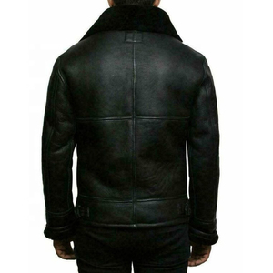 Chaqueta de hombre de cuero genuino negro con cuello de piel y cremallera gruesa, abrigo de invierno. - Product Image 2